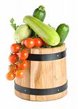 Wooden barrel with vegetables isolated