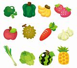 cartoon Fruits and Vegetables icon set