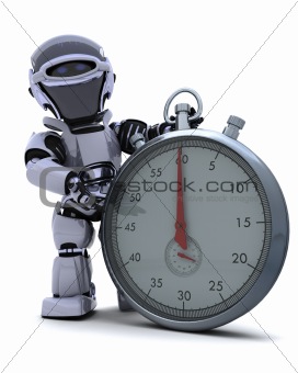 Robot with a Traditional chrome stop watch
