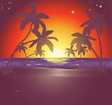 Illustration of a beautiful beach scene at sunset