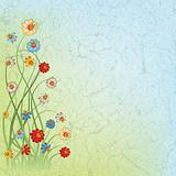 abstract vintage blue background with flowers
