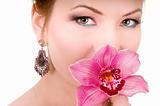 Pink Orchid and beauty woman