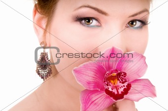 Pink Orchid and beauty woman