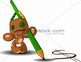 rag doll with a pencil