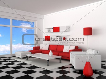 Interior of the modern room, white wall