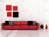 Interior of the modern room, red sofa