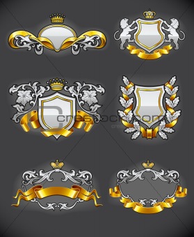 heraldic vintage emblems set silver and gold