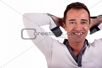 Portrait of a happy man isolated on white background. Studio shot.