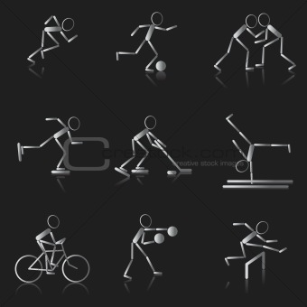 Set of black and white sport icons