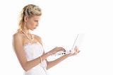 beautiful bride with laptop