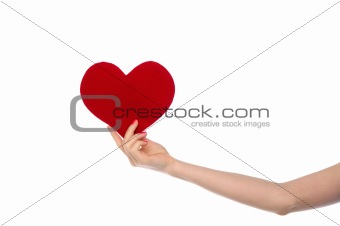 female hand holding red heart
