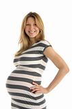 happy pregnant woman in striped dress
