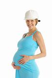 happy pregnant woman in helmet