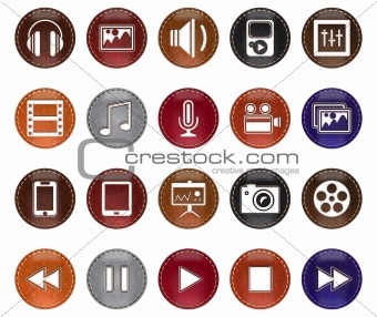 Vector  Leather Realistic Multimedia Icons