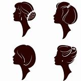 vector beautiful women and girl silhouettes with different hairs