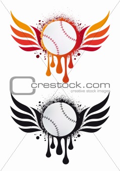 baseball with fire wings, vector