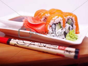 Philadelphia salmon sushi on plate