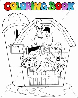 Coloring book with barn and animals
