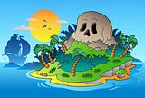Pirate skull island with ship