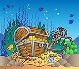 Sea bottom with old treasure chest