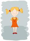 vector little girl in orange dress