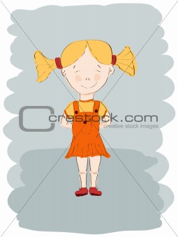 vector little girl in orange dress