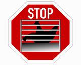 Stop sign caging of hen