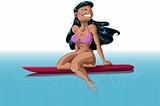 Hawaiian Woman On Surfboard