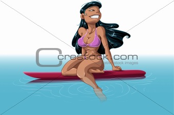 Hawaiian Woman On Surfboard