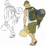 Young Man Carrying Many Bags