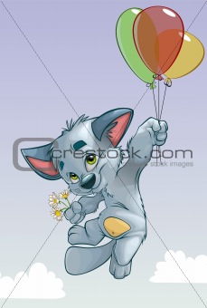 cute kitten on balloons