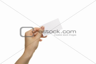 Woman's hand hold blank card