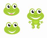 Cute green cartoon frog - icons isolated on white
