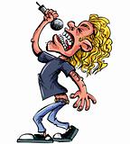 Cartoon rock singer with microphone