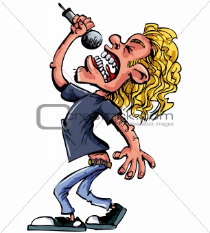 Cartoon rock singer with microphone