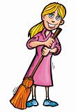Cartoon cleaner with a broom