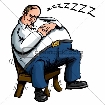 Cartoon of overweight man sleeping in a chair