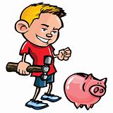 Cartoon boy with a piggy bank