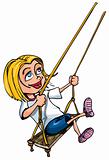 Cartoon of young girl on a swing