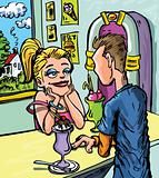 Cartoon of boy and girl on a date