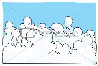 Cartoon illustration of Cloudscape with blue sky