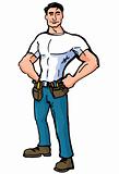 Cartoon handyman with tool belts