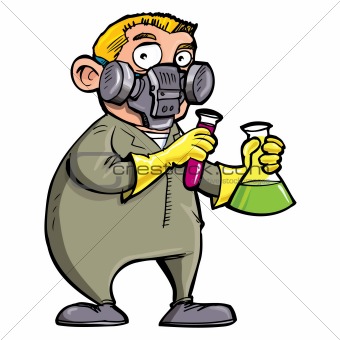Cartoon Scientist experimenting with chemicals