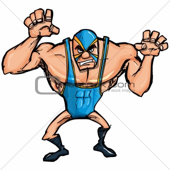Angry cartoon wrestler with a mask
