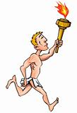 Cartoon olympic athlete running with olympic flame