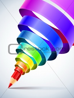 creative template with pencil and coloured spiral ribbon