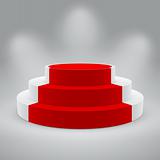 3d isolated Empty white podium with red carpet