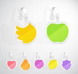 Set of colorful fruit advertising stickers.