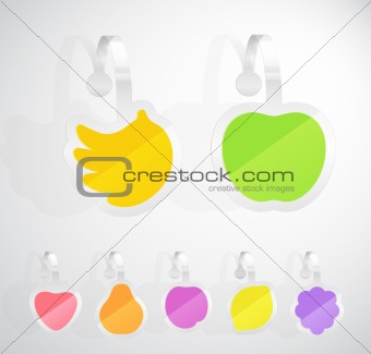 Set of colorful fruit advertising stickers.
