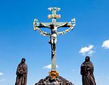 czech republic prague charles bridge - statue of jesus christ on cross